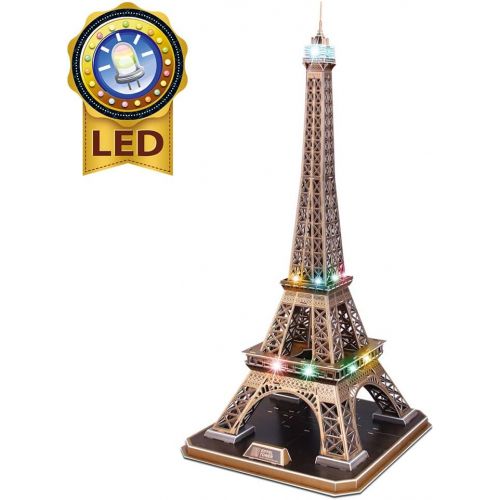  [아마존베스트]CubicFun 3D French Puzzles Paris LED Architecture Building Model Kits for Adults, Eiffel Tower Lighting Up in Night