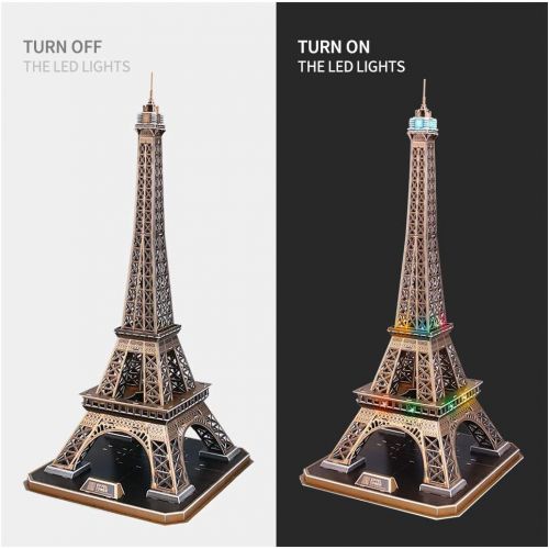  [아마존베스트]CubicFun 3D French Puzzles Paris LED Architecture Building Model Kits for Adults, Eiffel Tower Lighting Up in Night