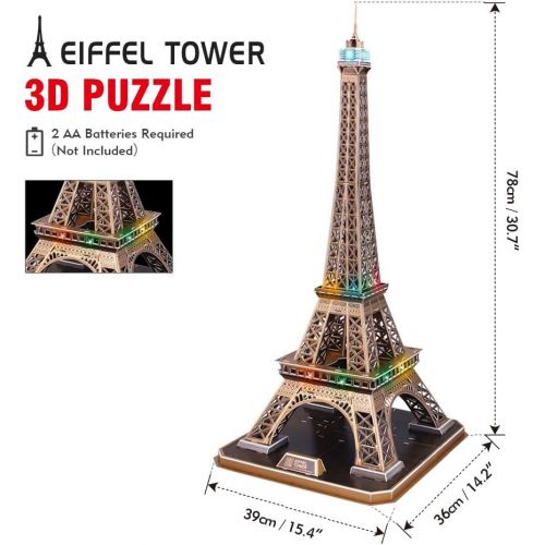  [아마존베스트]CubicFun 3D French Puzzles Paris LED Architecture Building Model Kits for Adults, Eiffel Tower Lighting Up in Night