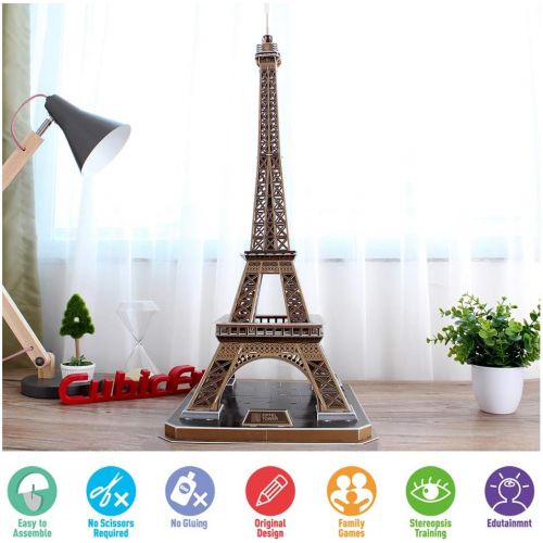  [아마존베스트]CubicFun 3D French Puzzles Paris LED Architecture Building Model Kits for Adults, Eiffel Tower Lighting Up in Night