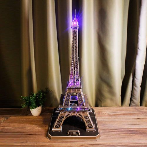  [아마존베스트]CubicFun 3D French Puzzles Paris LED Architecture Building Model Kits for Adults, Eiffel Tower Lighting Up in Night