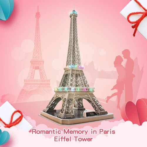  [아마존베스트]CubicFun 3D French Puzzles Paris LED Architecture Building Model Kits for Adults, Eiffel Tower Lighting Up in Night