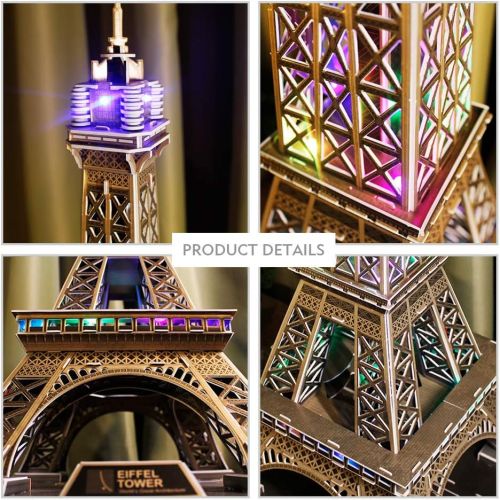  [아마존베스트]CubicFun 3D French Puzzles Paris LED Architecture Building Model Kits for Adults, Eiffel Tower Lighting Up in Night