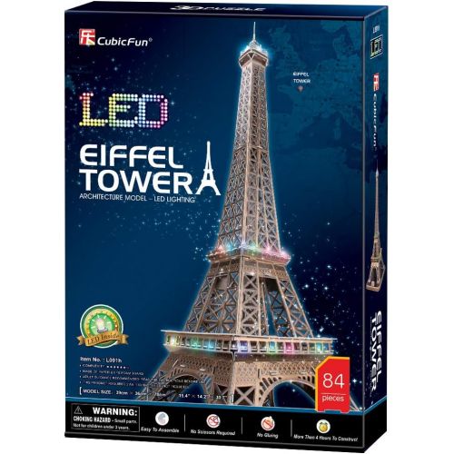  [아마존베스트]CubicFun 3D French Puzzles Paris LED Architecture Building Model Kits for Adults, Eiffel Tower Lighting Up in Night