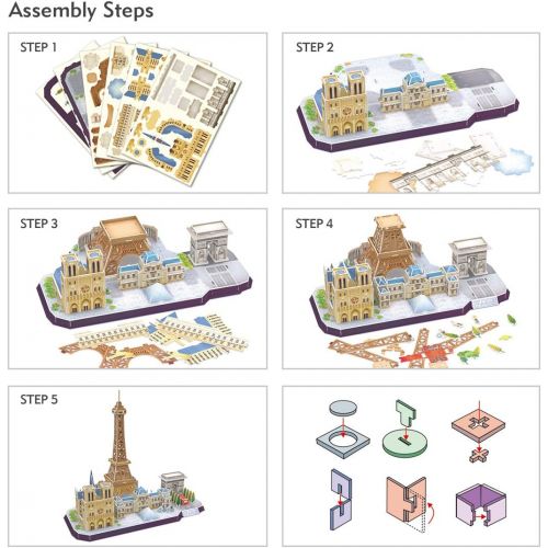  [아마존베스트]CubicFun 3D French Puzzle of Paris Cityline Architecture Building Model Kits Collection Toys for Adults and Child, MC254h