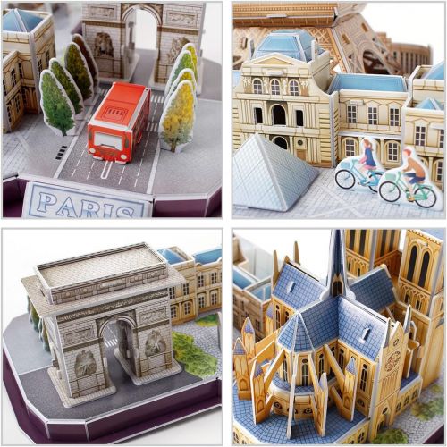  [아마존베스트]CubicFun 3D French Puzzle of Paris Cityline Architecture Building Model Kits Collection Toys for Adults and Child, MC254h