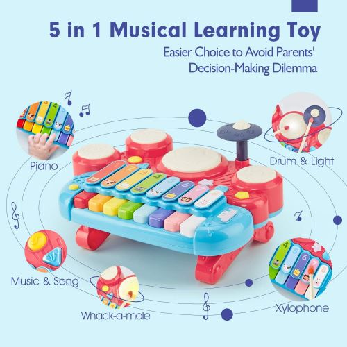  [아마존베스트]CubicFun 5in1 Baby Toys 6 to 12-18 Months Kids Piano Drum Set, Gifts Toys for 1 Year Old Girl Boy Toy Gifts, Baby Girl Boy Gifts Toys for 2 Year Old Girls Boys Baby Toddler Girl Bo