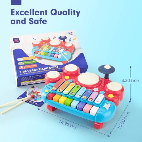  [아마존베스트]CubicFun 5in1 Baby Toys 6 to 12-18 Months Kids Piano Drum Set, Gifts Toys for 1 Year Old Girl Boy Toy Gifts, Baby Girl Boy Gifts Toys for 2 Year Old Girls Boys Baby Toddler Girl Bo