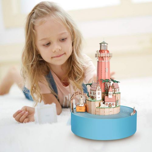  CubicFun Miniature Dollhouse DIY Music Box with LED Light Handmade Craft Kit, Holiday Town