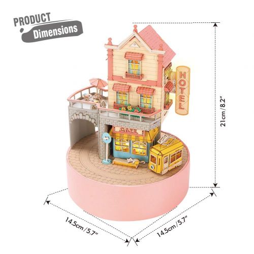  CubicFun Miniature Dollhouse DIY Music Box with LED Light Handmade Craft Kit, Holiday Town