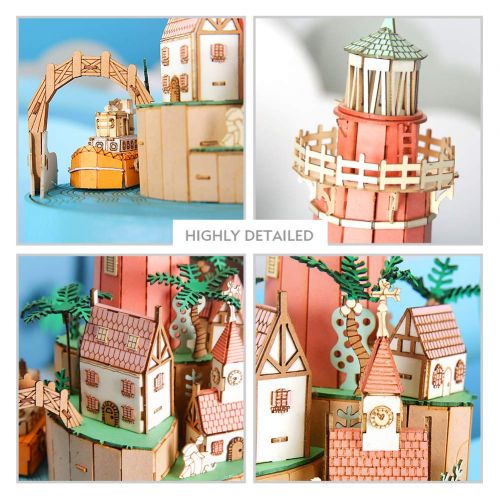  CubicFun Miniature Dollhouse DIY Music Box with LED Light Handmade Craft Kit, Holiday Town