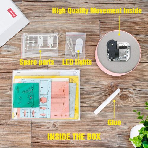  CubicFun Miniature Dollhouse DIY Music Box with LED Light Handmade Craft Kit, Holiday Town