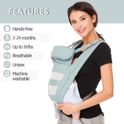  Cuby Ergonomic Baby Carrier,Classic Carrier, Soft & Breathable Baby Carriers Backpack Front and Back for Infants to Toddlers Up to 36 lbs (Green)