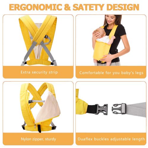  Cuby Ergonomic Baby Carrier,Classic Carrier, Soft & Breathable Baby Carriers Backpack Front and Back for Infants to Toddlers Up to 36 lbs (Yellow)