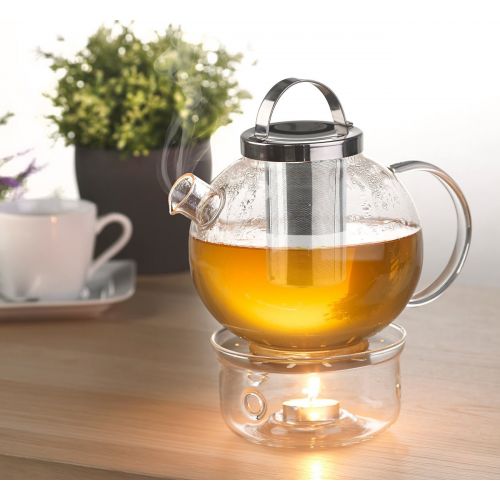  Cucina di Modena Tea Set Glass Jug 1.3L with Stainless Steel Strainer & Warmer