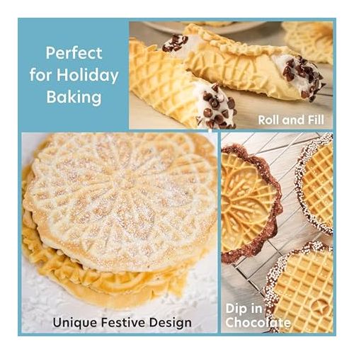  Pizzelle Maker - Polished Electric Baker Press Makes Two 5-Inch Cookies at Once- Recipe Guide Included- Party Treat Making Made Easy - Unique Birthday or Any Occasion Baking Gift for Her, Cookie Swap