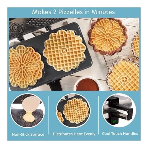  Pizzelle Maker - Non-stick Electric Pizzelle Baker Press Makes Two 5-Inch Cookies at Once- Recipe Guide Included- Fun Party Dessert Treat Making Made Easy- Unique Birthday, Housewarming Gift for Her
