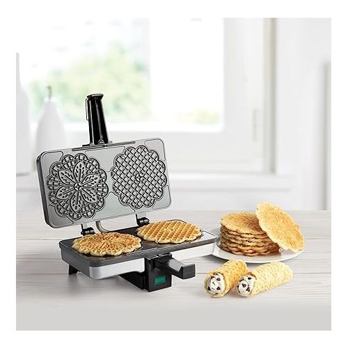  Pizzelle Maker - Non-stick Electric Pizzelle Baker Press Makes Two 5-Inch Cookies at Once- Recipe Guide Included- Fun Party Dessert Treat Making Made Easy- Unique Birthday, Housewarming Gift for Her