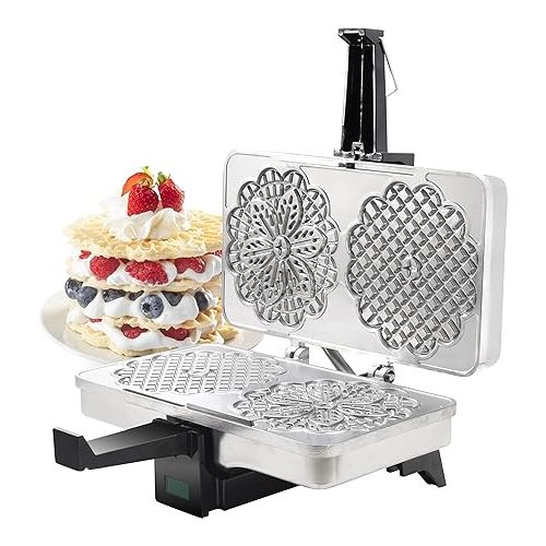  Pizzelle Maker - Polished Electric Baker Press Makes Two 5-Inch Cookies at Once- Recipe Guide Included- Party Treat Making Made Easy - Unique Birthday or Any Occasion Baking Gift for Her, Cookie Swap