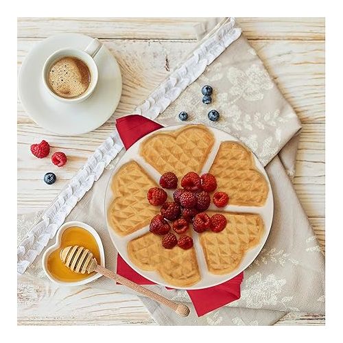  Heart Waffle Maker - Make 5 Heart Shaped Waffles for Special Morning Breakfast- Nonstick Baker Easy Cleanup, Electric Waffler Griddle Iron w Adjustable Browning Control- Kitchen Essential Must Have