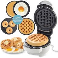 3 in 1 Mini Breakfast Maker- Make Mini Waffles Donuts Pancakes or Eggs all in 1 Multi Use Appliance- Easily Swap & Clean Interchangeable Griddle Plates- Small Electric Nonstick Baker for Any Occasion
