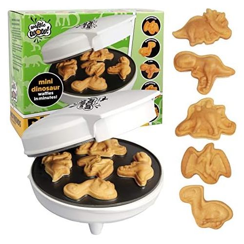  [아마존베스트]CucinaPro Dinosaur Mini Waffle Maker- Make Breakfast Fun and Cool for Kids and Adults with Novelty Pancakes- 5 Different Shaped Dinos in Minutes - Electric Non-Stick Waffler Iron