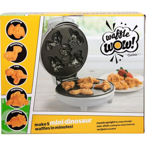  [아마존베스트]CucinaPro Dinosaur Mini Waffle Maker- Make Breakfast Fun and Cool for Kids and Adults with Novelty Pancakes- 5 Different Shaped Dinos in Minutes - Electric Non-Stick Waffler Iron