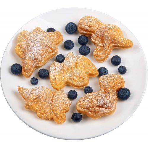  [아마존베스트]CucinaPro Dinosaur Mini Waffle Maker- Make Breakfast Fun and Cool for Kids and Adults with Novelty Pancakes- 5 Different Shaped Dinos in Minutes - Electric Non-Stick Waffler Iron