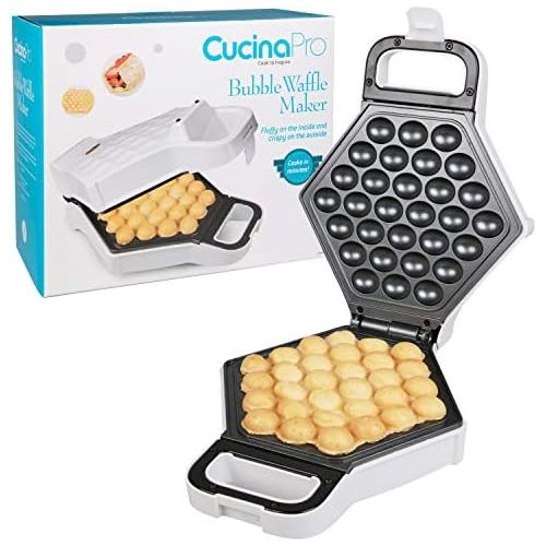  [아마존베스트]CucinaPro Bubble Waffle Maker- Electric Non stick Hong Kong Egg Waffler Iron Griddle (White)- Ready in under 5 Minutes