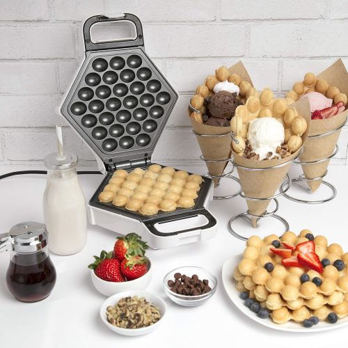  [아마존베스트]CucinaPro Bubble Waffle Maker- Electric Non stick Hong Kong Egg Waffler Iron Griddle (White)- Ready in under 5 Minutes