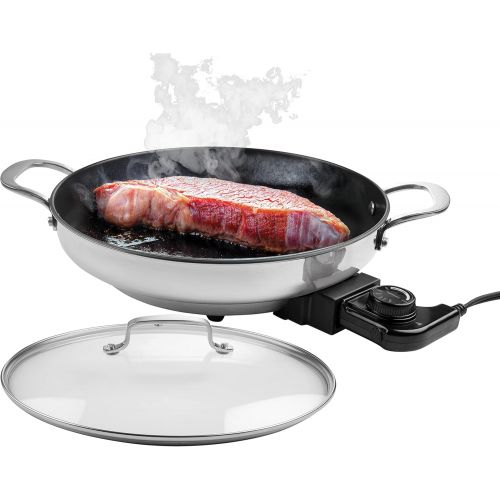  [아마존베스트]CucinaPro Electric Skillet with Tempered Glass Lid- Professional Grade Non-stick Cooker w Stainless Steel Body- 12 Round