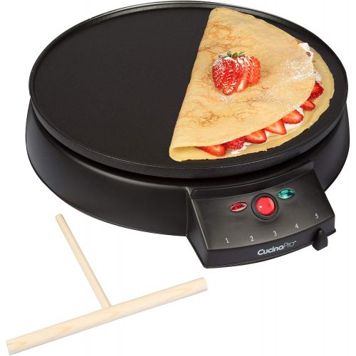  CucinaPro 12 Griddle & Crepe Maker, Non-Stick Electric Crepe Pan with Batter Spreader and Recipe Guide - Dual Use for Blintzes, Eggs, Pancakes and More, Gift for Breakfast