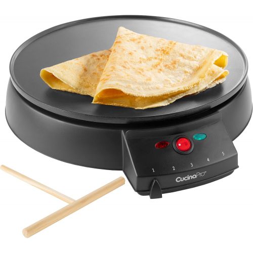  CucinaPro 12 Griddle & Crepe Maker, Non-Stick Electric Crepe Pan with Batter Spreader and Recipe Guide - Dual Use for Blintzes, Eggs, Pancakes and More, Gift for Breakfast