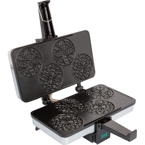  CucinaPro Piccolo Pizzelle Baker, Grey Nonstick Interior, Electric Press Makes 4 Mini Cookies at Once