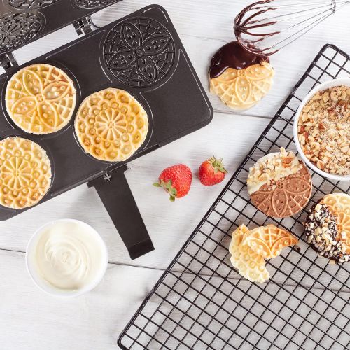  CucinaPro Piccolo Pizzelle Baker, Grey Nonstick Interior, Electric Press Makes 4 Mini Cookies at Once