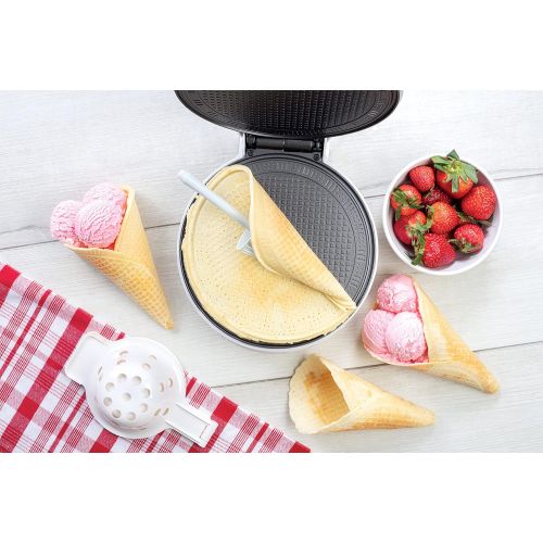  CucinaPro Waffle Cone and Bowl Maker- Includes Shaper Roller and Bowl Press- Homemade Ice Cream Cone Iron Machine - Special Birthday Treat, Gift Giving or Entertaining Fun