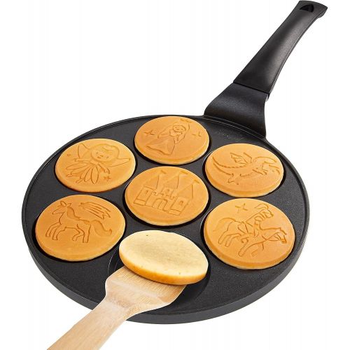  CucinaPro Fantasy Friends Mini Pancake Pan-Make 7 Unique Flapjacks Featuring a Princess Prince Fairy Castle & More, Nonstick Griddle for Breakfast Magic & Easy Cleanup-Fun Gift for Kids & Ad