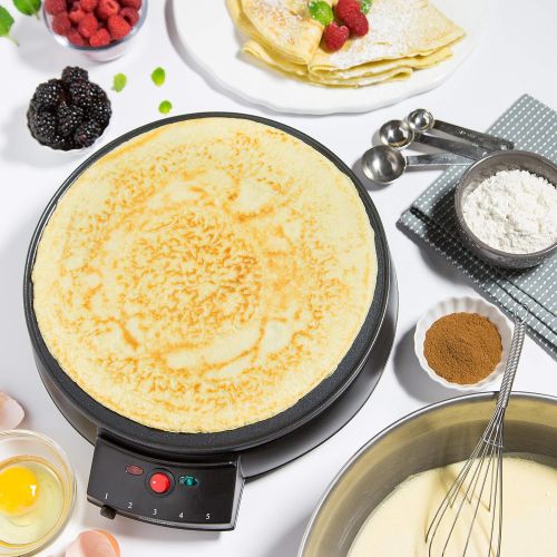  [아마존베스트]CucinaPro Crepe Maker and Non-Stick 12 Griddle- Electric Crepe Pan with Spreader and Recipes Included- Also use for Blintzes, Eggs, Pancakes and More