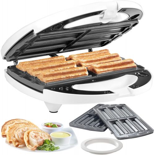  [아마존베스트]CucinaPro Empanada and Churro Maker Machine- Cooker w 4 Removable Plates- Easier than Empanada Press or Churro Press- Includes Dough Cutting Circle for Easy Dough Measurement, Fun Gift