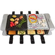 CucinaPro Dual Cheese Raclette Table Grill w Non-stick Grilling Plate and Cooking Stone- Deluxe 8 Person Electric Tabletop Cooker- Melt Cheese and Grill Meat and Vegetables at Once