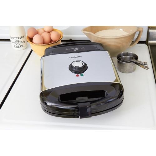  CucinaPro Four Square Waffle Maker- Non-stick Waffler Iron w Adjustable Browning Control- Beeps When Ready