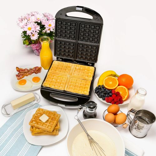  CucinaPro Four Square Waffle Maker- Non-stick Waffler Iron w Adjustable Browning Control- Beeps When Ready