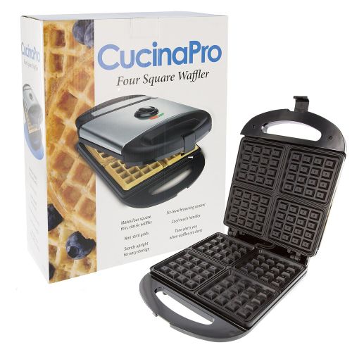  CucinaPro Four Square Waffle Maker- Non-stick Waffler Iron w Adjustable Browning Control- Beeps When Ready