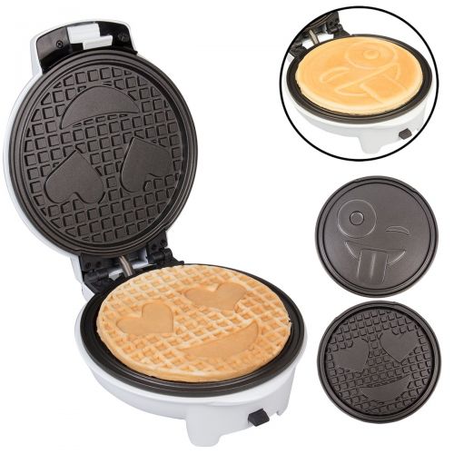  CucinaPro Emoji Waffler & Pancake Maker w Interchangeable Plates - Choose either 8 Diameter Smiley Face Waffles OR Pan Cakes - Non-stick Electric Griddle Iron