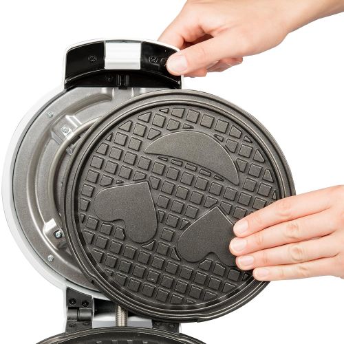  CucinaPro Emoji Waffler & Pancake Maker w Interchangeable Plates - Choose either 8 Diameter Smiley Face Waffles OR Pan Cakes - Non-stick Electric Griddle Iron