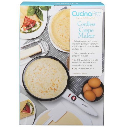  CucinaPro Cordless Crepe Maker with Recipe Guide - 1447, 100% Non-Stick Surface