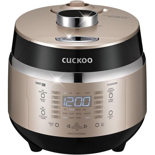  Cuckoo Electric Induction Heating Rice Pressure Cooker (3-Cup) - Full Stainless Interior with Non-Stick Coating - 3-Language Voice Navigation and LED Screen with Touch Selection Me