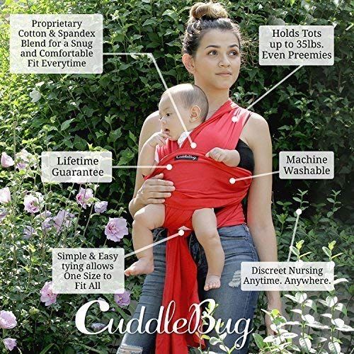  9-in-1 CuddleBug Baby Wrap Sling + Carrier - Newborns & Toddlers up to 36 lbs - Hands Free - Gentle, Stretch Fabric - Ideal for Baby Showers - One Size Fits All (Red)