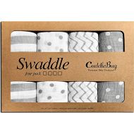 [아마존 핫딜] Cuddlebug  Muslin Baby Swaddle Blankets for Boys and Girls 0 to 3 Months - Large 4 Feet x 4 Feet  Unisex Muslin Cotton Multifunctional Baby Blankets - 4 Pack (Spots n Stripes)