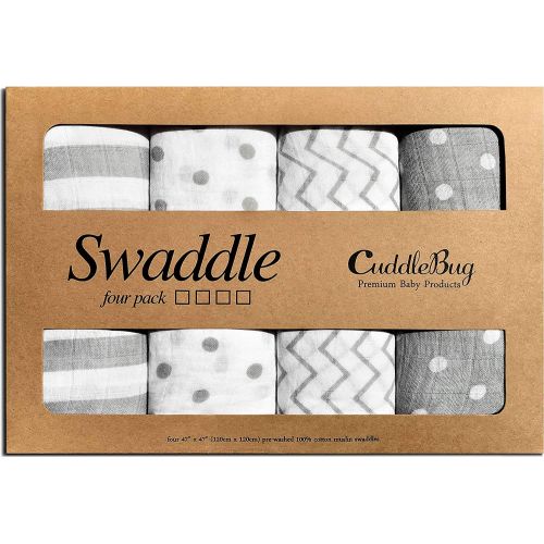  [아마존 핫딜] Cuddlebug  Muslin Baby Swaddle Blankets for Boys and Girls 0 to 3 Months - Large 4 Feet x 4 Feet  Unisex Muslin Cotton Multifunctional Baby Blankets - 4 Pack (Spots n Stripes)